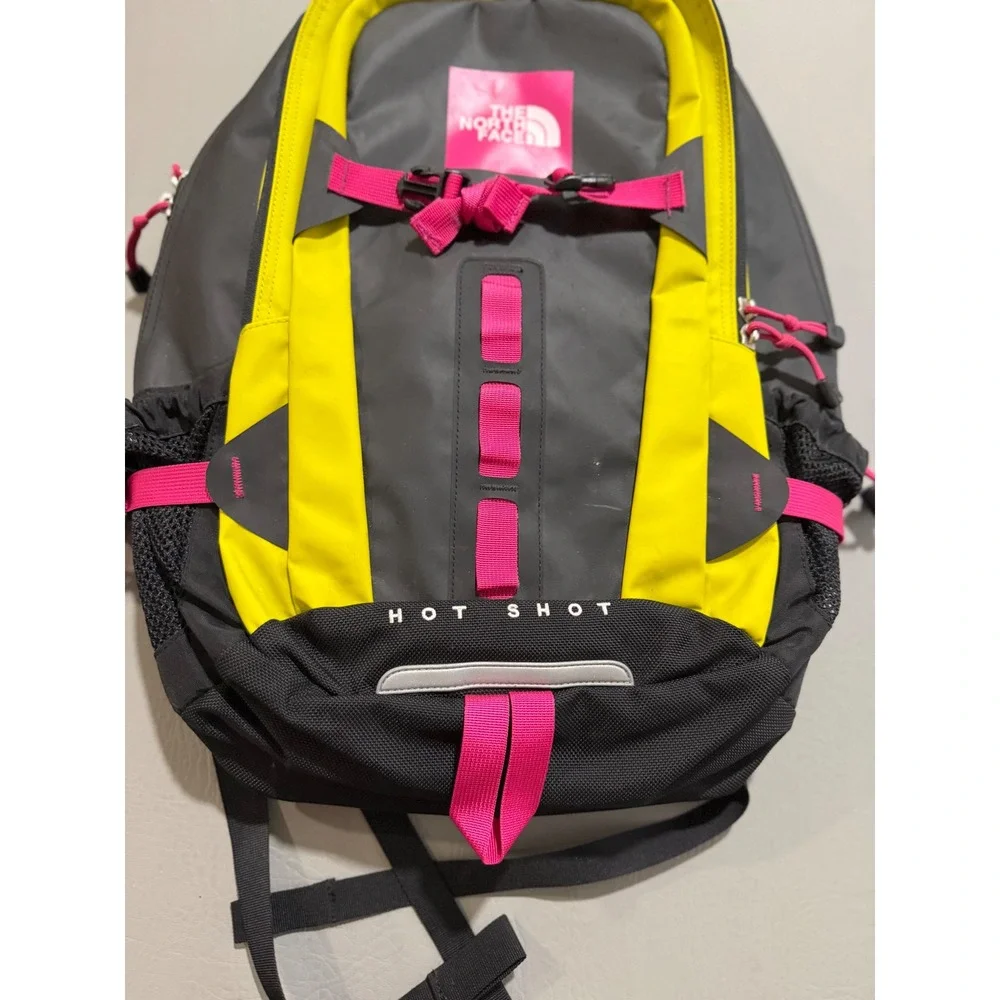 The North Face Hot Shot Backpack Black Unisex OS Grey Yellow Pink Technical